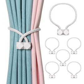 JEEZAO Pack of 6 Magnetic Curtain Tiebacks, Curtain Holders, Rope Buckles, Tiebacks for Home Office Curtains Decoration (White)