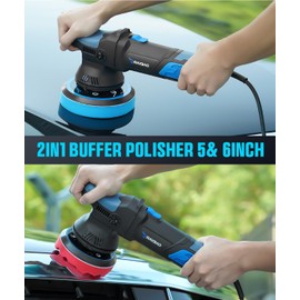 Dual Action Polisher, 900W 5/6 Inch Random Orbital Buffer Polisher, 6 Variable Speed 2000-6400 RPM, DA Polisher with 6 Polishing Pads for Car Detailing/Waxing