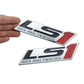 2X Chrome LS1 Emblem Badge Fits Fender Trunk Dash - Sick and Twisted - 3D Raised Strong Adhesive Fit for LS1 RED (Black Red Silver)