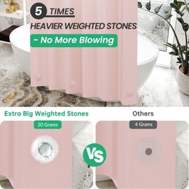AmazerBath Light Pink Shower Curtain Plastic 72x72 Inches, Premium PEVA Shower Curtain Pink, 8G Heavy Duty Shower Curtains for Bathroom with 3 Big Weighted Stones and 12 Rustproof Grommets