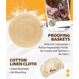 Sourdough Starter Kit, 24oz Sourdough Starter Jar, 2 Banneton Bread Proofing Baskets, Sourdough Bread Baking Supplies Bread Proofing Baskets(All in One 9" Round + 10" Oval)