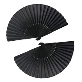 FRAINBOWZ 2 pcs Black Folding Fan Handheld Fan Folding Black Fan Black Silk Fabric Folding Hand Held Fan for Girl Ladies Wedding Party Home Decor Stage Show