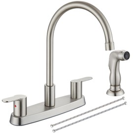 Cinwiny Kitchen Faucet,8 Inch Centerset Kitchen Faucet with Side Sprayer Dual Handle Kitchen Sink Faucets High Arc 360 Degree Rotating Spout with Supply Lines,Polished Chrome