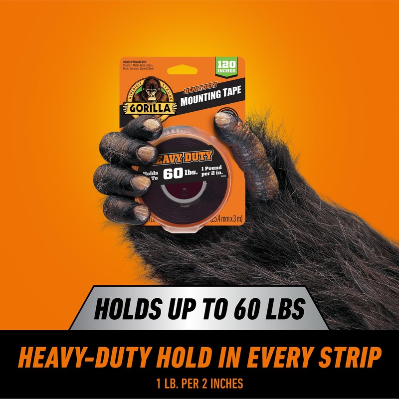 Gorilla Heavy Duty Double Sided Mounting Tape, Black Tape, 1"
