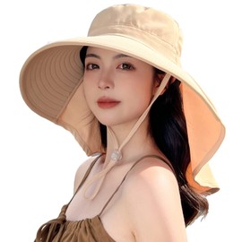 HUAMULAN Women Wide Brim Sun Hat Summer Ponytail Safari Fishing Hats Visor Caps with Neck Flap UV Protection Foldable