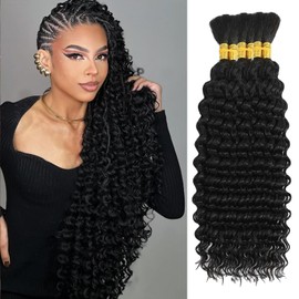XGY Hair 18 Inch Braiding Hair for Boho Braid 300g Deep Wave Bulk Synthetic Braiding Knotless Black Water Wave Bundles Hair Extensions 6 Bundles for Women (1B, 18 Inch)