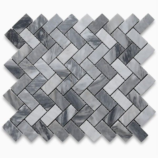 Stone Center Online Bardiglio Gray Marble 1x2 Herringbone Mosaic Tile
