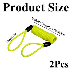 2Pcs 1.5m Yellow Motorcycle Disc Lock Reminder Cable Lock Security Spring Reminder Cable Disc Lock Reminder Cable for Scooter Motorcycle Bike