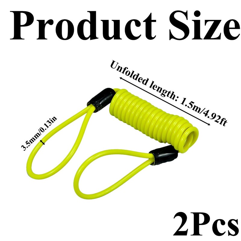 2Pcs 1.5m Yellow Motorcycle Disc Lock Reminder Cable Lock Security
