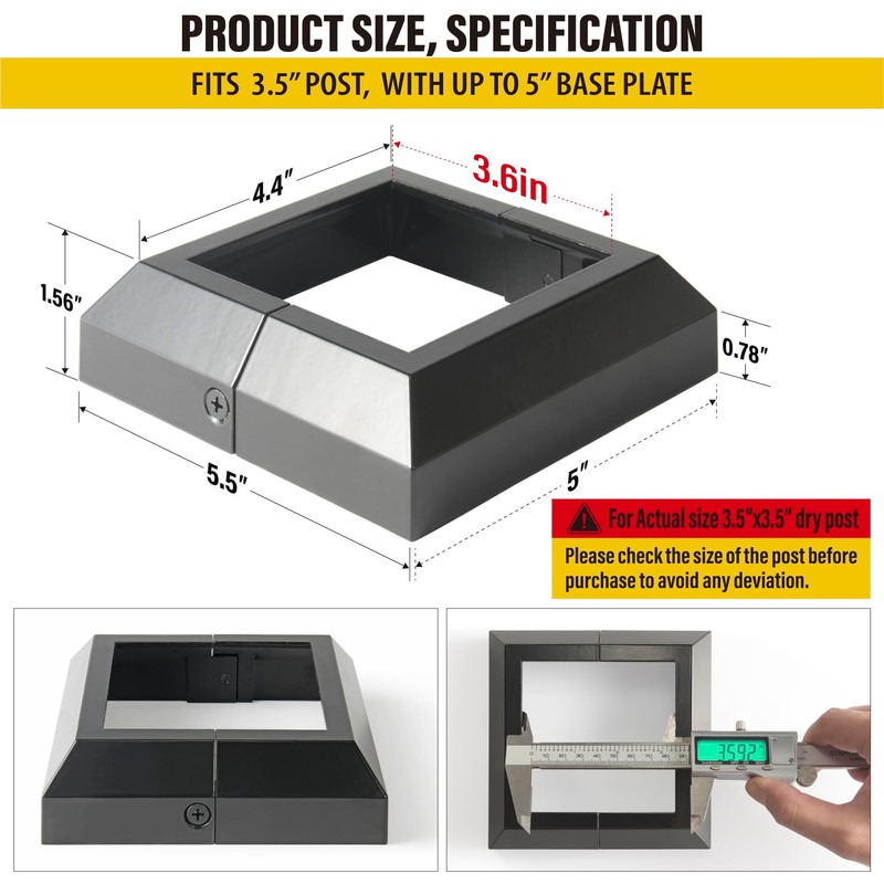 4Pack 3.5"x 3.5" Aluminum Deck Post Base Cover, Split Post