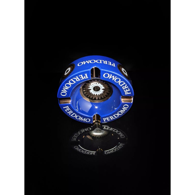 Perdomo Blue and Gold Ceramic Large Cigar Ashtray 9" Diameter
