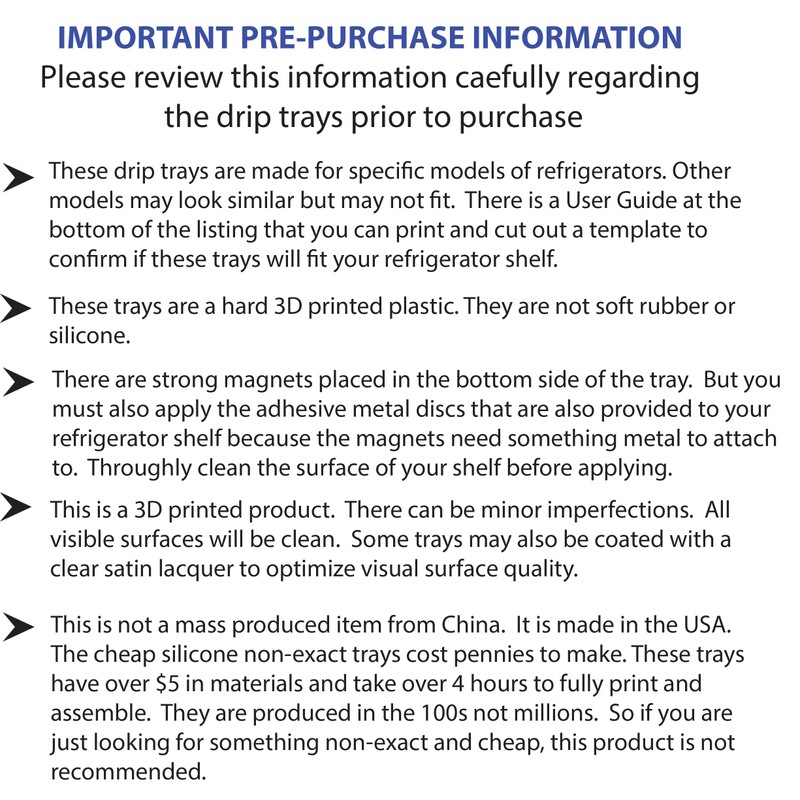 Refrigerator Drip Catcher Trays for GE Refrigerators, Exact Fit, select