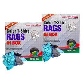 SupremePlus Recycled Color Knit Rags – Shop Bulk Cotton Rag for Wiping, Cleaning, Dusting, Staining, Painting, Polishing, & Finishing, Low Lint & Absorbent T-Shirt Cloth (2 x 25 lbs. Compressed Box)