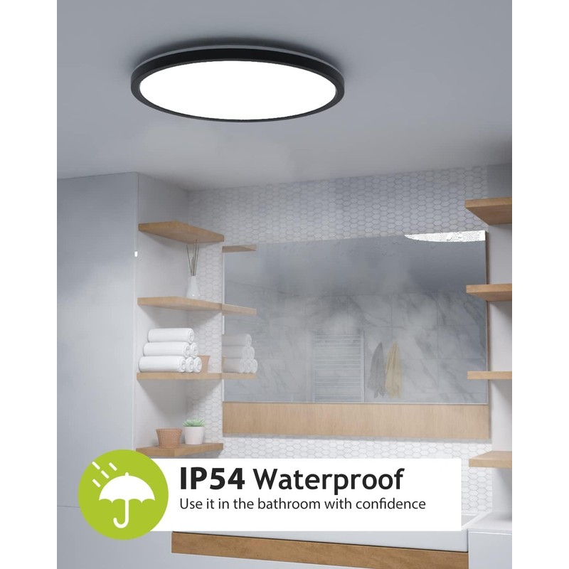 12 inch LED Flush Mount Dimmable Ceiling Light Fixture, Hepside