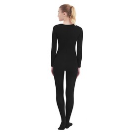 SUPRNOWA Women's Jumpsuit Bodycon Crew Neck Footed Unitard Long Sleeve Bodysuit with Zipper Comfortable Spandex One-Piece Dance Costume (M, Black Footed)