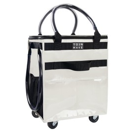 TOJNMAKE Reusable Grocery Bag On Wheels Shopping Trolley with 8 Pockets and Zipper Cover Foldable Rolling Tote, Heavy Duty Handles, Carries Up to 22 LBS (Small, Beige)