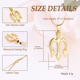 memorial jewelry Cremation Jewellery for Ash Pendant - Poseidon Trident Pendant Stainless Steel Ancient Greece Amulet Necklace for Men Gift for Sailor, Stainless Steel, No Gemstone
