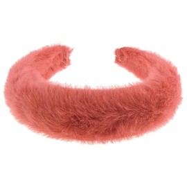 Womens Faux Fur Puffy Occasion Wedding Bridal Party Birthday Christmas Evening Wide 4cm Thick High Bump Padded Hair Hairband Accessories Headband Alice Band (Red)