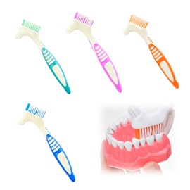 4er Set Tragbare Prothesenreinigungsbürsten mit Doppelseitigen, Mehrschichtigen Borsten, Ideal für Reisen - 4 Farben