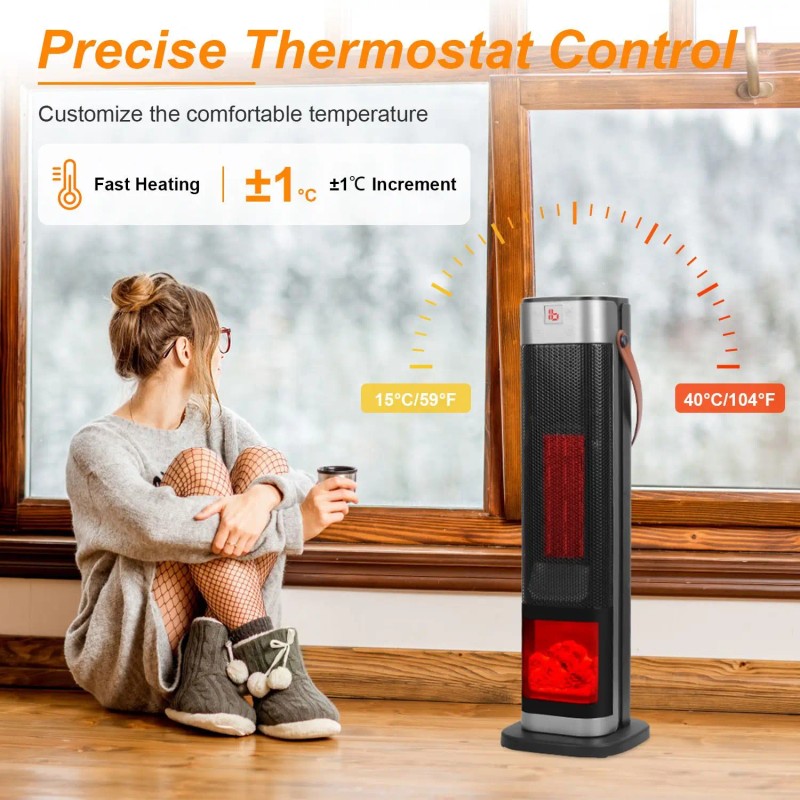 Portable 1500W Smart Home Heater Adjustable Thermostat Tower with 90