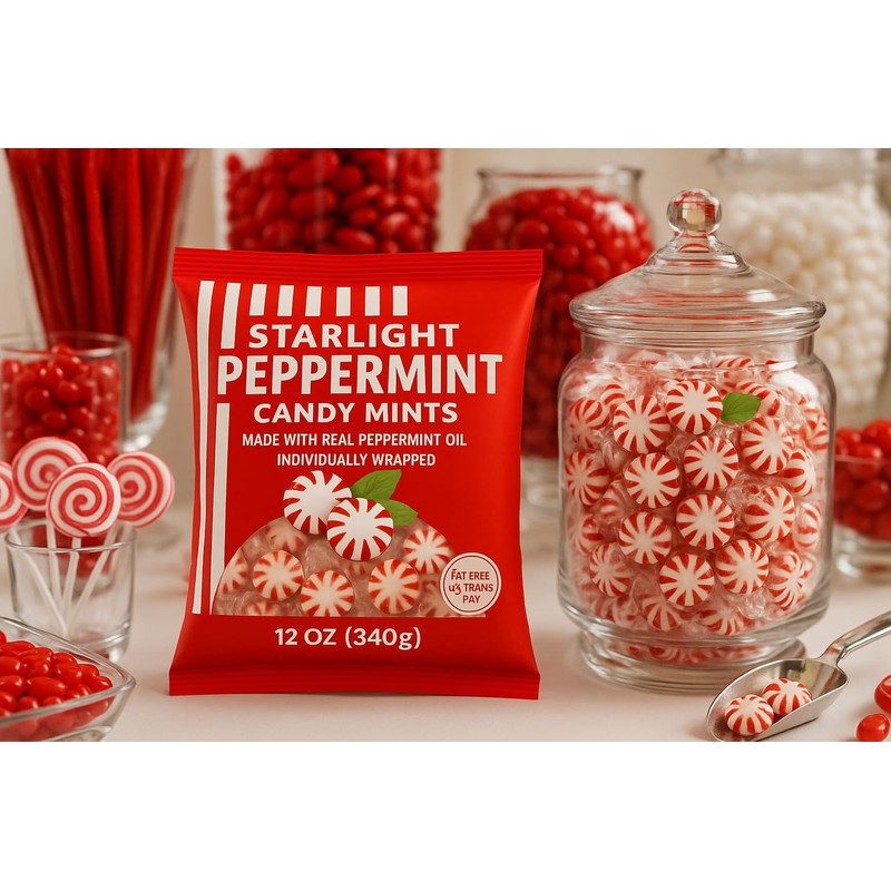 Peppermint Candy Starlight Mints 2 Bags (12 oz Each) -