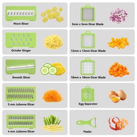 Romon Vegetable Slicer, Slicer, Vegetable Cutter, 14 in 1 Multifunctional Vegetable Slicer & Cutter, Manual Vegetable Cutter for Cubes, Pens, Slices, Strips & Quarters