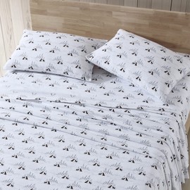 Eddie Bauer - Queen Sheets, Cotton Flannel Bedding Set, Brushed for Extra Softness, Cozy Home Decor (Dog Friends White, Queen)