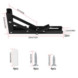 Set of 2 Shelf Brackets L-Shaped Folding Shelf Support Brackets Stainless Steel Shelf Brackets Folding Iron Hardware Folding Shelf Bracket for Home Kitchen Office Table Wall - Black