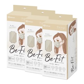 Iris Ohyama JIS Certified Masks, 90 Pieces, Non-woven Fabric, Pleated Masks, Regular Size, Individually Packaged, Color Masks, Beauty Fit Masks, Fall Masks, Cheek Masks, Skin-Tone Masks, Pack of 30x3