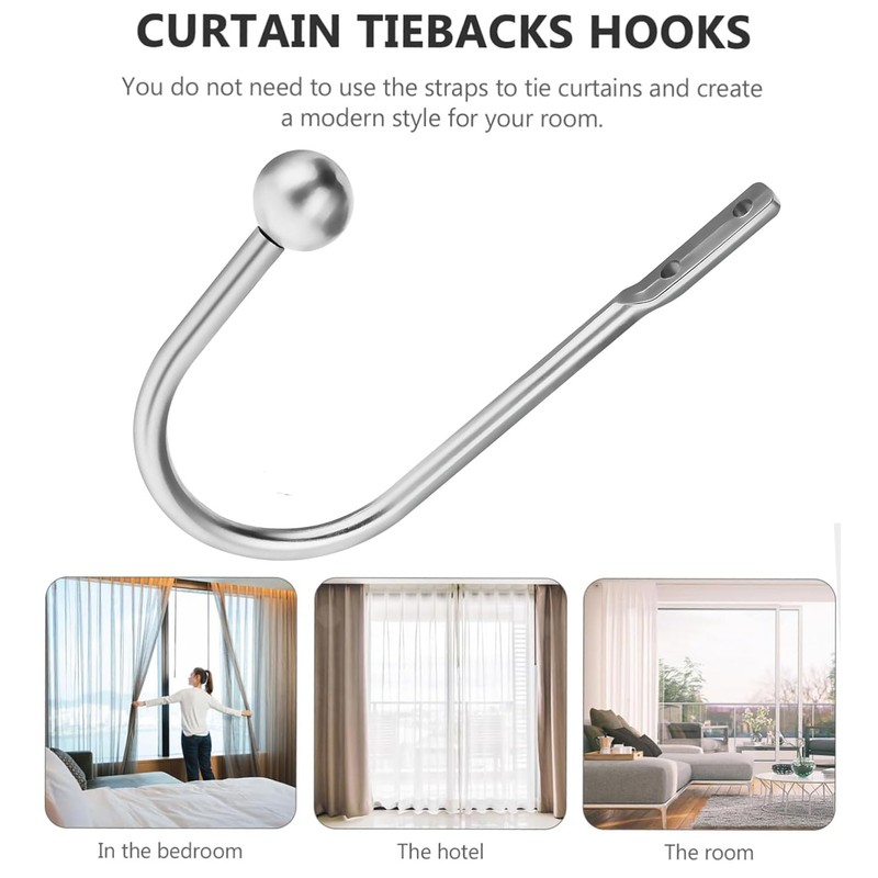 2PCS Curtain Tie Backs Hooks, Metal Curtain Holdbacks, Window Curtain