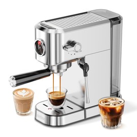 XIXUBX 20Bar Espresso Machine, Compact Espresso Maker with Milk Frother, Stainless Steel Coffee Machine for Cappuccino&Latte, 42oz Water Tank, Visible Pressure Gauge, Home&Office, Silver