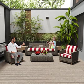 Outdoor Bench Cushion 45 x 18 x 4 Inch | Thickened Waterproof bench cushions for outdoor furniture | 3-Year Color | Fastness Garden Sofa Settee | Couch porch swing cushions with Ties &Red stripes