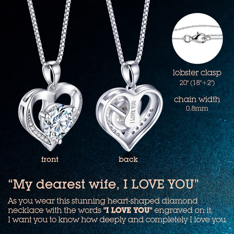 ONLYLIKE Heart Pendant Necklace Gifts for Wife, Engraved 'I LOVE