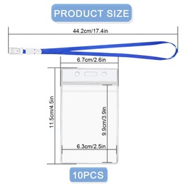 AZWOOD Lanyard with ID Card Holder, 9x13cm Vertical Waterproof Name Tag Badge Holders, 12 Set Clear PVC Card Holders with Neck Straps for Students Nurses Offices Staff ID Badges Business Cards Key