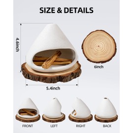 NYEONHRT Ceramic Palo Santo Holder Incense Burner, Cone Incense Holder with Thick Wooden Insulation Mat, Mini Chiminea Smudge Bowl for Palo Santo Sticks and Meditation Home Decor (White)