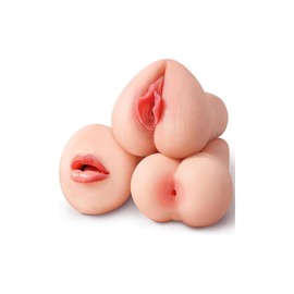 Kismloit Realistic Male Masturbator Men Sex Toys – 3 Sleeves Pocket Pussy Set, 5D Deep Textured Tunnel Tight Wrap Stimulation, Extended 19 cm Soft Silicone Masterubaters, Adult Fleshliglt Male Sex Toy