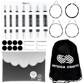 KnitPro Karbonz Midi Set 5 inch Circular Knitting Needles Size 2.5, 4, 6, 7, 8, 9, 10 Interchangeable, 4 Cables, 2 Connectors, 8 Caps, 4 Keys, Fabric Case with Project Bag
