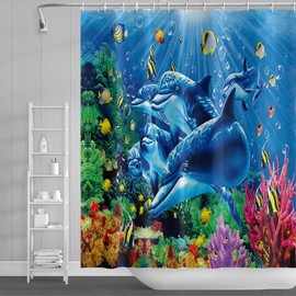 SDOTPMT 122x183cm Ocean Undersea Whale Shower Curtain Colorful Tropical Fishes Underwater World Bath Curtain Blue Ocean Bathtub Curtain for Bathroom Decor Waterproof with Hooks
