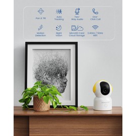 AKINGUAR 2K Indoor Surveillance Camera, WiFi Camera Surveillance 3MP FHD IP Camera with IR Night Vision, Car Tracking, 2-Way Audio, Compatible with Alexa, Yellow