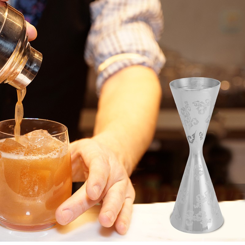 Jigger Stainless Steel Leaves Stripe Double Head Cocktail Bartending Jigger
