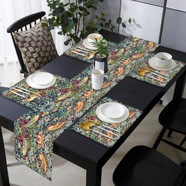 William Morris - Camino de mesa y manteles individuales de lino y algodón, diseño floral, decoración de mesa para el hogar, para comedor, granja, boda, fiesta, vacaciones, cena, 13 x 70 pulgadas