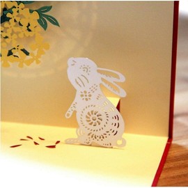 Zenarao 3D Greeting Cards, Rabbit Pop Up Card, 3D Rabbit Flower Pop UP Cards with Envelope Mid-Autumn Festival Invitation Cards, 3D Birthday Card