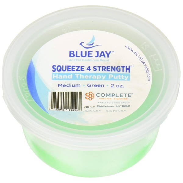 Blue Jay An Elite Healthcare Brand 'Squeeze 4 Strength' Hand Therapeutic Putty - Green Medium, 0.16 lb - Firm Grip Strength Exercises, Stress Relief Medical Putty for Fingers
