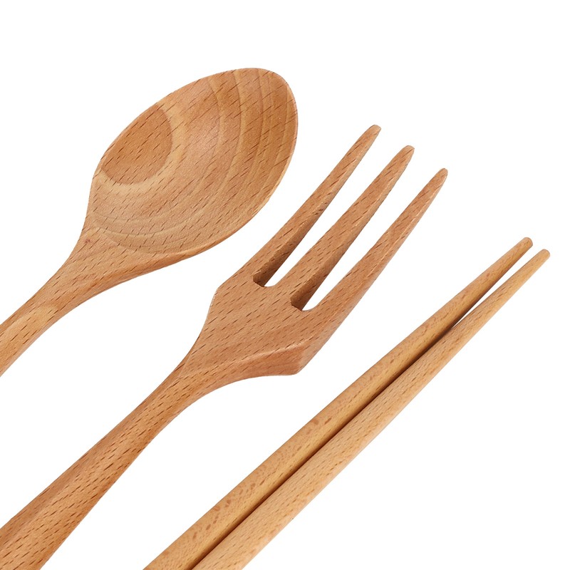 Portable Dinnerware Set Reusable Tableware Wooden Spoon Chopsticks Fork for