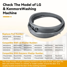 2025 Upgraded MDS65736915 PS12748962 Washer Door Boot Gasket Replace 4964148 AP6983043, Compatible with LG Washer Boot Gasket WM3600HVA, WM3500CW,WM3700HWA, WM3700HVA, WM3700HRA etc. (Gray)