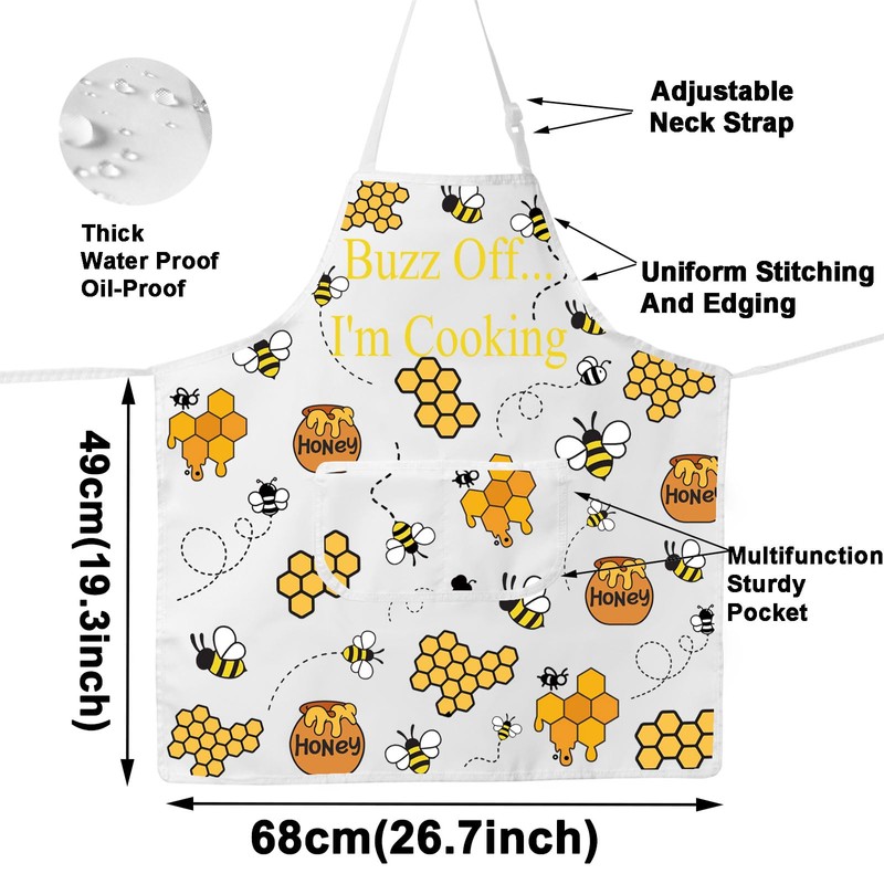 MYSOMY Bee Apron With Pockets Honey Bee Kitchen Apron Queen