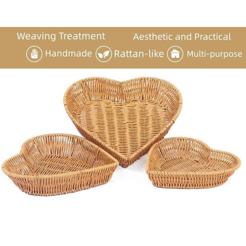 3-Pack Heart Imitation Rattan Picnic Basket Set Assorted Sizes