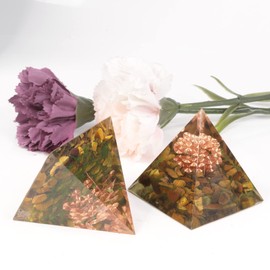 Cheungshing Natural Crystal Tree of Life Orgone Pyramid Stone Reiki Chakra Energy Generator for Meditation Home Office Decor, Tiger’s Eye Stone