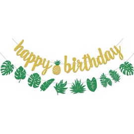Green Palm Leaves Birthday Party Decoration, Green Happy Birthday Banner, Tropical Birthday Party Decorations, Palm Leaves Theme Baby Shower Birthday Party Supplies Gold Green Glitter