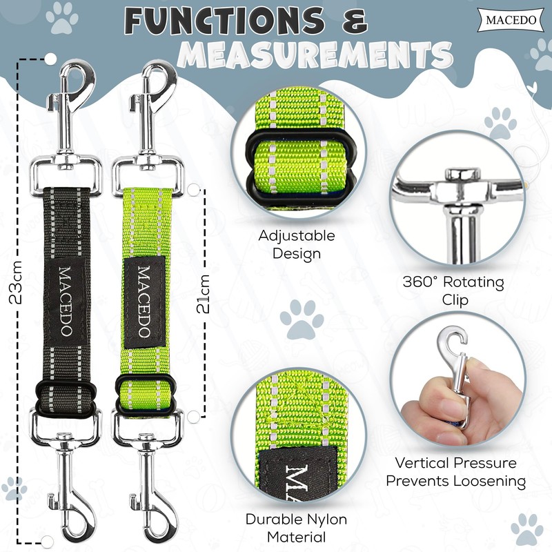 MACEDO Pair of Safety Clips for Dog Collars, Nylon, Reflective